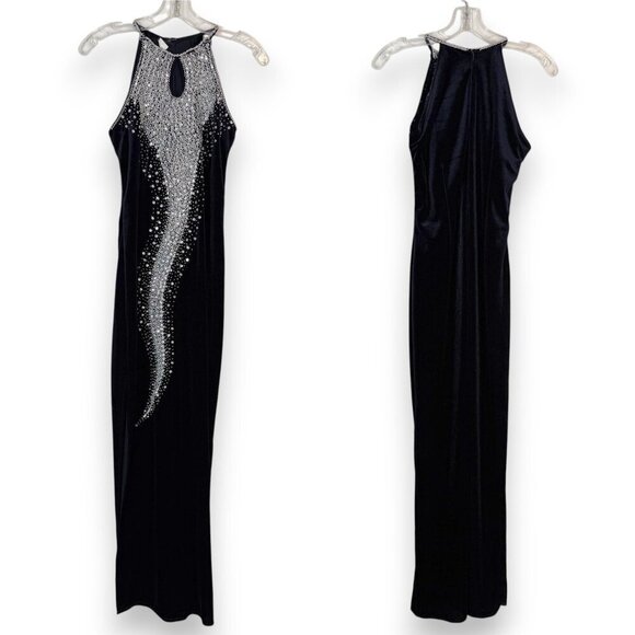 Velvet Formal Gown Dress Sequin Beaded Blue Special Occasion Cheongsam Small - Picture 1 of 9